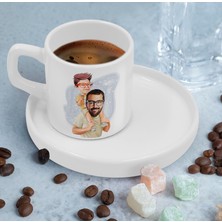 Bk Gift Kişiye Özel Sunum Tabaklı Baba Oğul Karikatürlü Kahve Fincanı-20, Aileye Hediye, Arkadaşa Hediye