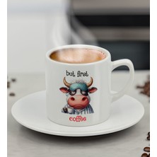Bk Gift Sevimli Çizim Önce Kahve Tasarımlı Türk Kahvesi Fincanı-1, Arkadaşa Hediye, Sevgiliye Hediye