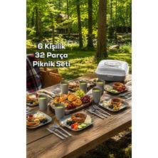 Porsima 0039 Karizma 32 Parça 6 Kişilik Pratik Taşınabilir Piknik Seti - Saklama Kutulu Piknik Sepeti Gri