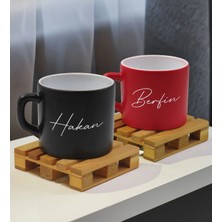 Bk Gift Kişiye Özel Isimli 2’li Siyah ve Kırmızı Renkli Middle Çay & Kahve Fincanı-1, Arkadaşa Hediye, Sevgiliye Hediye
