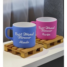 Bk Gift Kişiye Özel Isimli Best Friend 2’li Mavi ve Pembe Renkli Middle Çay & Kahve Fincanı-1, Arkadaşa Hediye, Sevgiliye Hediye