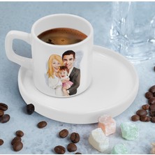 Bk Gift Kişiye Özel Sunum Tabaklı Aile Karikatürlü Kahve Fincanı-12, Sevgiliye Hediye, Aileye Hediye, Arkadaşa Hediye