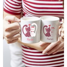 BK Gift Kişiye Özel Sevgililer Günü Sevimli Çiftler Tasarımlı Ikili Kupa Bardak-3