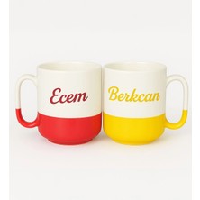 Bk Gift Kişiye Özel Sarı ve Kırmızı Taraftar Isimli Ikili Kupa Bardak-1, Taraftar Hediyesi, Arkadaşa Hediyesi
