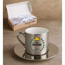 Bk Gift Kişiye Özel Anneler Günü Tasarımlı Porselen Metalik Gümüş Kahve Fincanı 6 'lı Set-1, Anneye Hediye, Anneler Günü Hediyesi