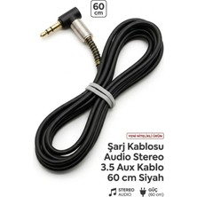 Yenilig Premium 3.5mm Aux Ses Kablosu 60 cm - L Tipi Altın Uçlu Stereo Audio Kablo (Siyah) Siyah