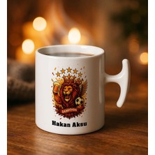Bk Gift Kişiye Özel Isimli Sarı Kırmızı Taraftar Tasarımlı Hammer Kulplu Beyaz Kupa Bardak-5, Arkadaşa Hediye, Sevgiliye Hediye, Taraftar Hediyesi