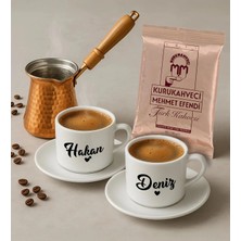 Bk Gift Kişiye Özel Isimli 2'li Türk Kahvesi Fincanı & Bakır Cezve & Türk Kahvesi Seti-1, Arkadaş Hediye, Sevgiliye Hediye