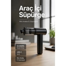 Yenilig Araç Içi Süpürge 22.000PA Güçlü Emiş Usb-C Şarjlı Mini Araba El Süpürgesi Siyah – Taşınabilir Kablosuz Oto Temizlik Süpürgesi Siyah