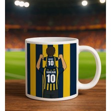 Bk Gift Kişiye Özel Baba&çocuk Sarı-Lacivert Forma Tasarımlı Beyaz Kupa Bardak, Arkadaşa Hediye, Sevgiliye Hediye, Taraftar Hediyesi