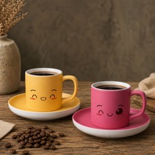 Bk Gift 2'li Sarı ve Pembe Renkli Emoji Yüz Tasarımlı Seramik Türk Kahvesi Fincanı Takımı-6