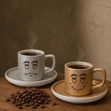 Bk Gift 2'li Gümüş ve Gold Renkli Emoji Yüz Tasarımlı Seramik Türk Kahvesi Fincanı Takımı-3