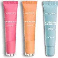 Wiwify Lip Care Essentials Set, Hydrating Lip Balm+ Guava Glaze + Peach Glaze |spf 15, Squalane, Ceramide