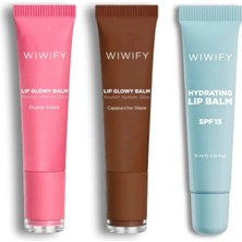 Wiwify Lip Glow & Protect Set, Hydrating Lip Balm + Guava Glaze Balm+ Cappuccino Glaze Balm | Squalane