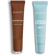 Wiwify Glow & Protect Lip Duo, Hydrating Lip Balm + Cappuccino Glaze Balm | Spf 15, Squalane, Ceramide