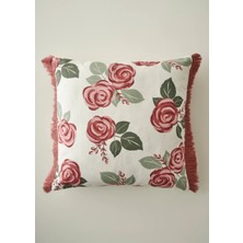 Rose Baskılı Kırlent Kılıfı Krem (43X43 Cm)