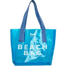 Bagmori Mavi Beach Bag Baskılı Şeffaf Plaj Çantası