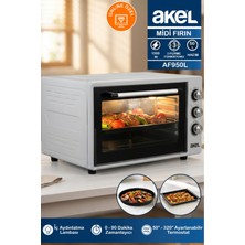 Akel AF950L 50 Lt Gri Midi Fırın, İç Aydınlatmalı, Zaman Ayarlı, Izgara ve Fırın Fonksiyonlu, 2 Tepsi, 1 Tel Izgara