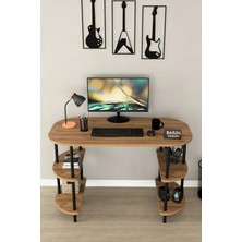 Barin Design 120 cm Çalışma Masası Bilgisayar Masası 2 Raflı Kitaplık Ofis Ders Masası Ahşap Metal Ayaklı
