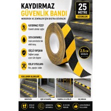 Artlantis Merdiven Kaydırmaz Bant Sarı Siyah 25MM 1 Adet Mas Güvenlik Uyarı Bandı 25 Metre 2.5 cm Yapışkanlı Basamak Mermer Beton