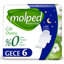 Molped Pure&Soft Hijyenik Ped Gece 6 Adet Hipoalerjenik Cilt Dostu Yumuşaklık Sunar