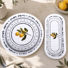 Sarkap Home 34 cm Lemon Design Beyaz Tepsi ve 16X35 Oval Tepsi Seti
