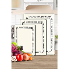 Decovetro 3'lü Cam Kesme Tahtası ve Sunumluk ve Sunum Tabağı Good Life 20 x 30, 25 x 35 ve 30 x 40 cm