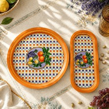 Sarkap Home 34 cm Lemon Design Turuncu Tepsi ve 16X35 Oval Tepsi Seti