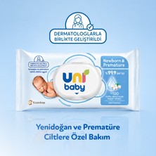 Uni Baby Yenidoğan & Prematüre Islak Pamuk Mendil 3X40 Kokusuz 120 Yaprak Hassas Cilt İçin