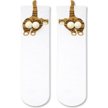 Carnaval Socks Kahverengi Kedi Desenli Ponpon Detaylı Unisex Soket Çorap