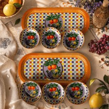 Sarkap Home 16X35 cm 2'li Oval Tepsi 10X3,2 cm 6'lı Çerezlik Seti Lemon Design Turuncu
