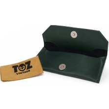 Toz Vintage Mıknatıslı Zeytin Yeşili Deri Gözlük Çantası Güneş ve Numaralı Gözlük Koruyucu Kılıfı ve Silme Bezi