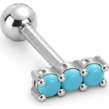 Nur Silver Turkuaz Taşlı Çelik Tragus Küpe NUR-KE03402