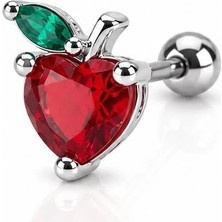 Nur Silver Kırmızı Elma Çelik Tragus Küpe NUR-KE03357