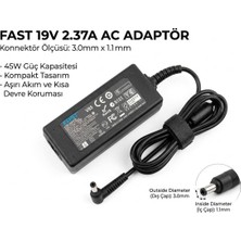 Fst 19V 2.37A 3.0 – 1.0mm Notebook Adaptör CU13 Asus Grundıg Samsung Lg 45W