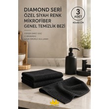 Missclean Diamond Seri Siyah Renk Mikrofiber Temizlik Bezi 40x40 cm 3 Adet Yüksek Emicilik