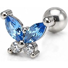 Nur Silver Mavi Kelebek Çelik Tragus Küpe NUR-KE03363