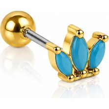 Nur Silver Mavi Taç Çelik Tragus Küpe NUR-KE03378