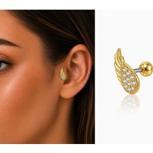 Nur Silver Taşlı Melek Kanadı  Çelik Tragus Küpe NUR-KE03369