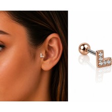 Nur Silver Rose Kalp Çelik Tragus Küpe NUR-KE03370