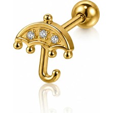 Nur Silver Taşlı Şemsiye Çelik Tragus Küpe NUR-KE03374