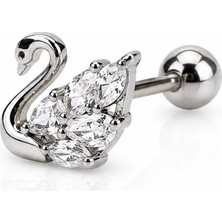 Nur Silver Kuğulu  Çelik Tragus Küpe NUR-KE03356