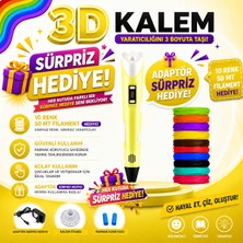 Evo Trend Sürpriz Hediyeli Renk Seçenekli 3D Kalem 3D Pen Yazıcı Kalem 10 Parça 50+9 Metre Filament Adaptörlü Eğlenceli Tasarım