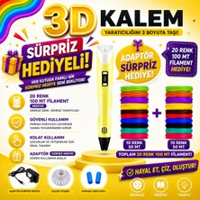 Evo Trend Sürpriz Hediyeli Renk Seçenekli 3D Kalem 3D Pen Yazıcı Kalem 10 Parça 50+9 Metre Filament Adaptörlü Eğlenceli Tasarım