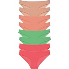 8 Adet Süper Eko Set Likralı Kadın Slip Külot Ten Pudra Yeşil Fuşya