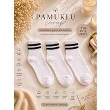 Çorap Vitrini Çift Çizgili Pamuklu Spor Çorap 3'lü Set - Erkek / Kadın Unisex Havlu Taban