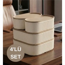 Airobazar 4'lü Istiflenebilir Pratik Saklama Kabı Seti 2X(1100 Ml) 2X(2400 Ml) Bej