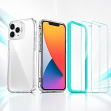 Sneezy iPhone 12 Pro Max Uyumlu Telefon Kılıfı Hybrid Şeffaf  + 2 Adet Temperli Cam Ekran Koruyucu Seti