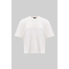 Machinist Erkek Basic Pamuklu Crop Oversize Tişört Ekru