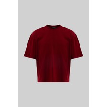 Machinist Erkek Basic Pamuklu Crop Oversize Tişört Bordo